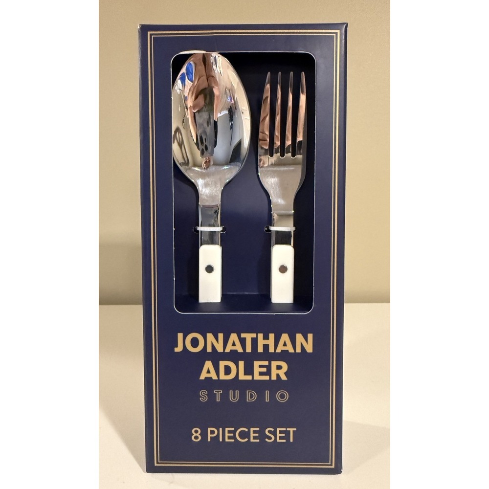 NEW Jonathan Adler Studio Stainless Steel Flatware 8 Piece Set White